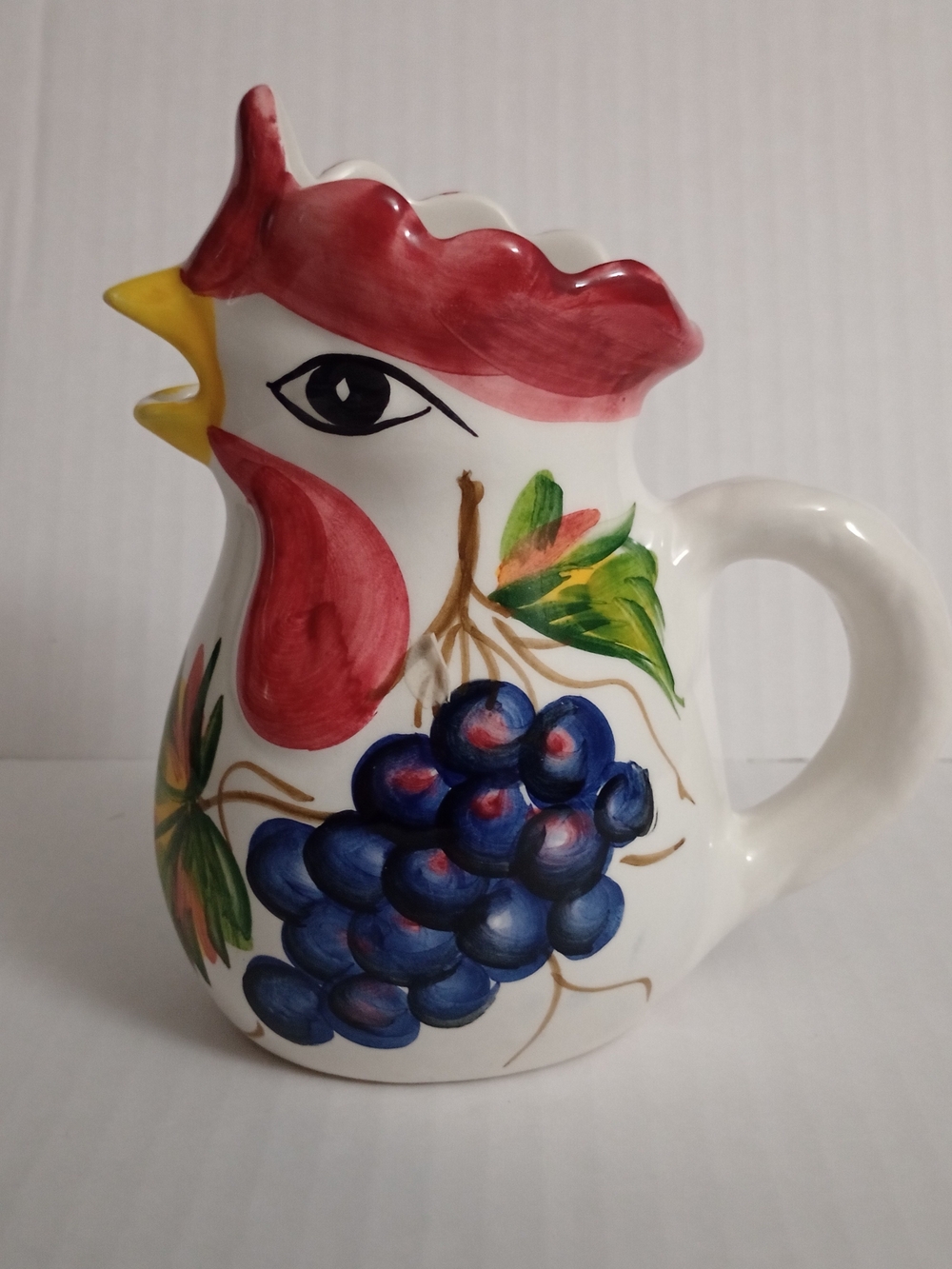 Vintage Hand Painted Ceramic Rooster 6"  Pitcher Creamer Jug -  Nove Italy
